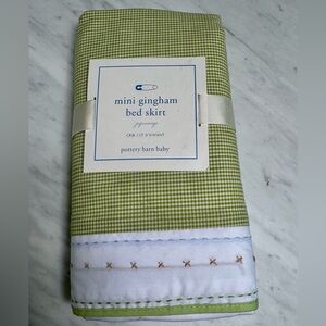 Pottery Barn Kids Green and White Gingham Crib Bed Skirt